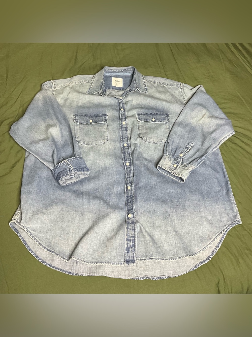 aerie Oversized Denim Button-Up Shirt Blue